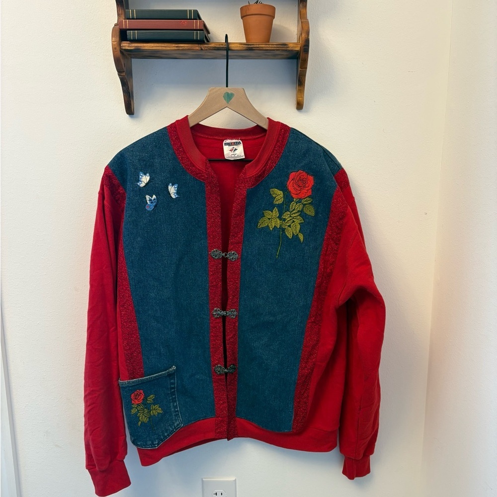 Upcycled Vintage Jerzees Patchwork Cardigan Jacket – Size Large
